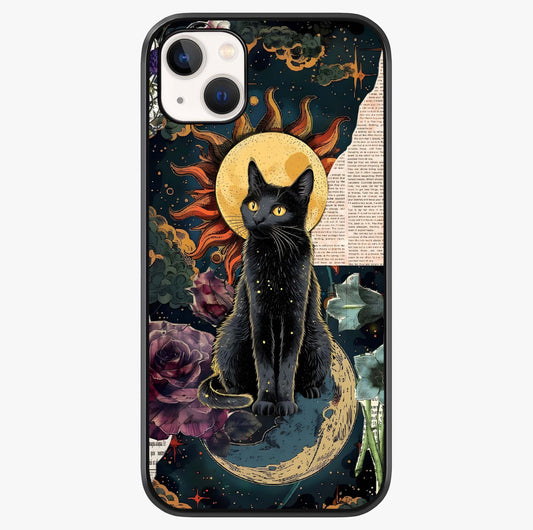 Celestial Black Cat Glass Case showing full back design in clean flat view with glossy glass finish.