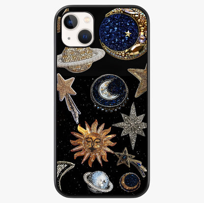 Celestial Gem Constellations Glass Case showing full back design in clean flat view with glossy glass finish.