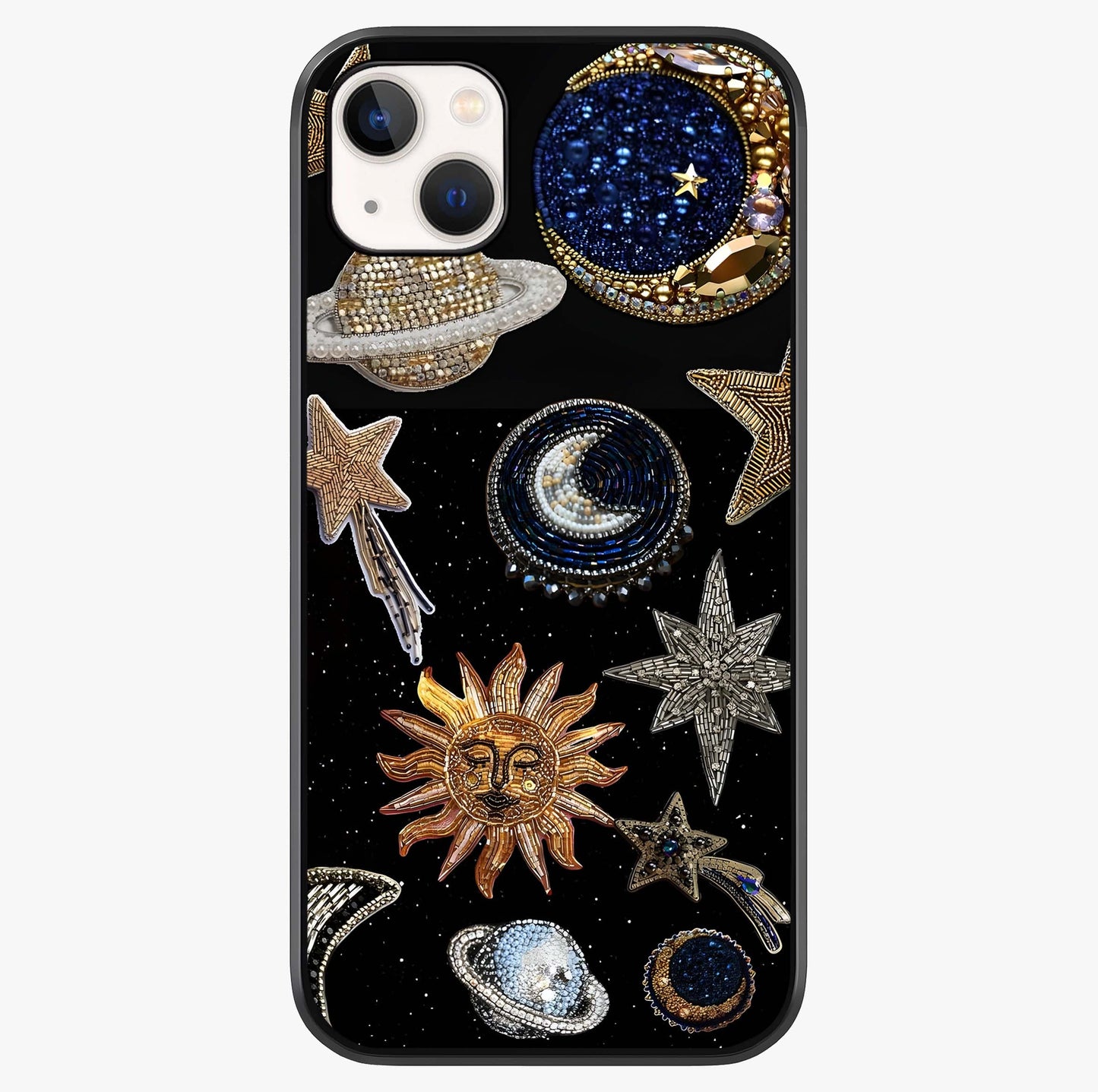 Celestial Gem Constellations Glass Case showing full back design in clean flat view with glossy glass finish.