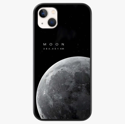Cosmic Moon Glow Glass Case showing full back design in clean flat view with glossy glass finish.
