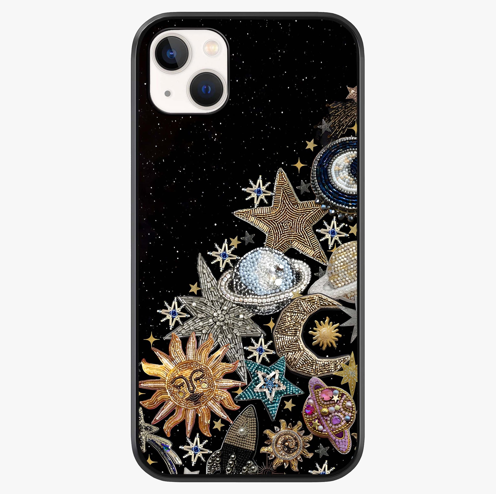 Cosmic Sparkle Dreams Glass Case showing full back design in clean flat view with glossy glass finish.