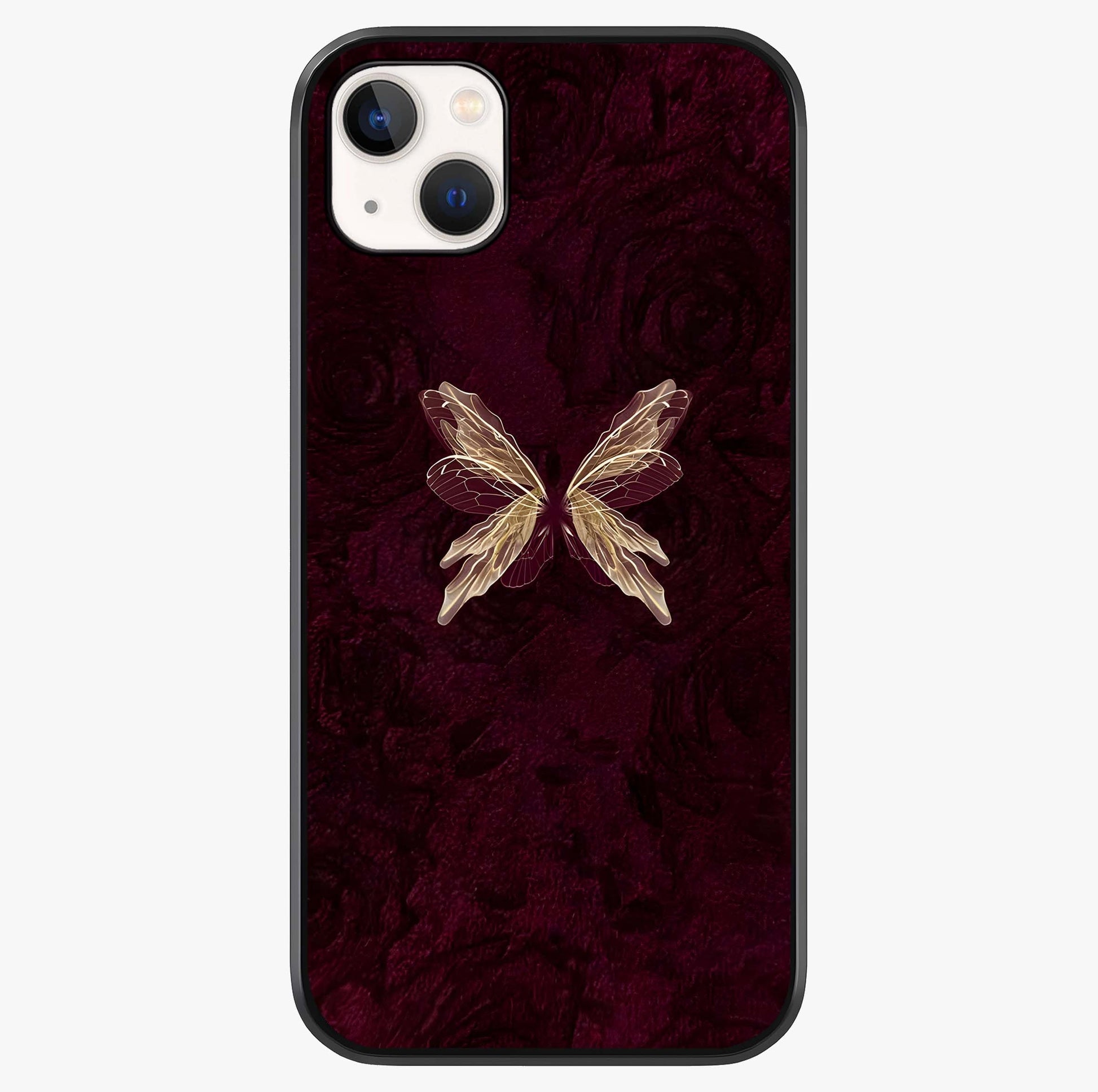 Crimson Fade Butterfly Glass Case showing full back design in clean flat view with glossy glass finish.