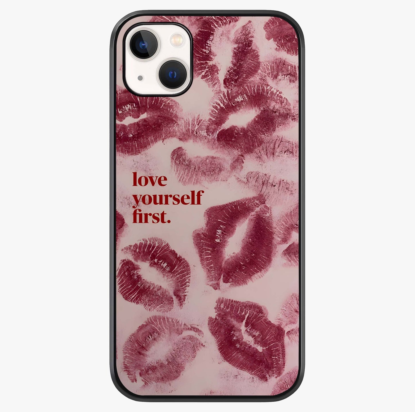 Crimson Kiss Love Glass Case showing full back design in clean flat view with glossy glass finish.