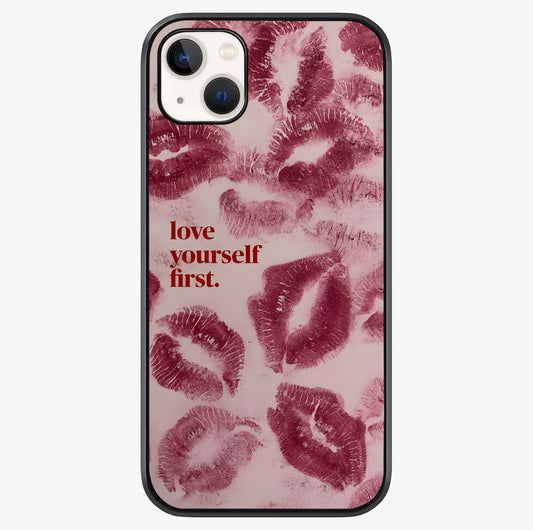 Crimson Kiss Love Glass Case showing full back design in clean flat view with glossy glass finish.