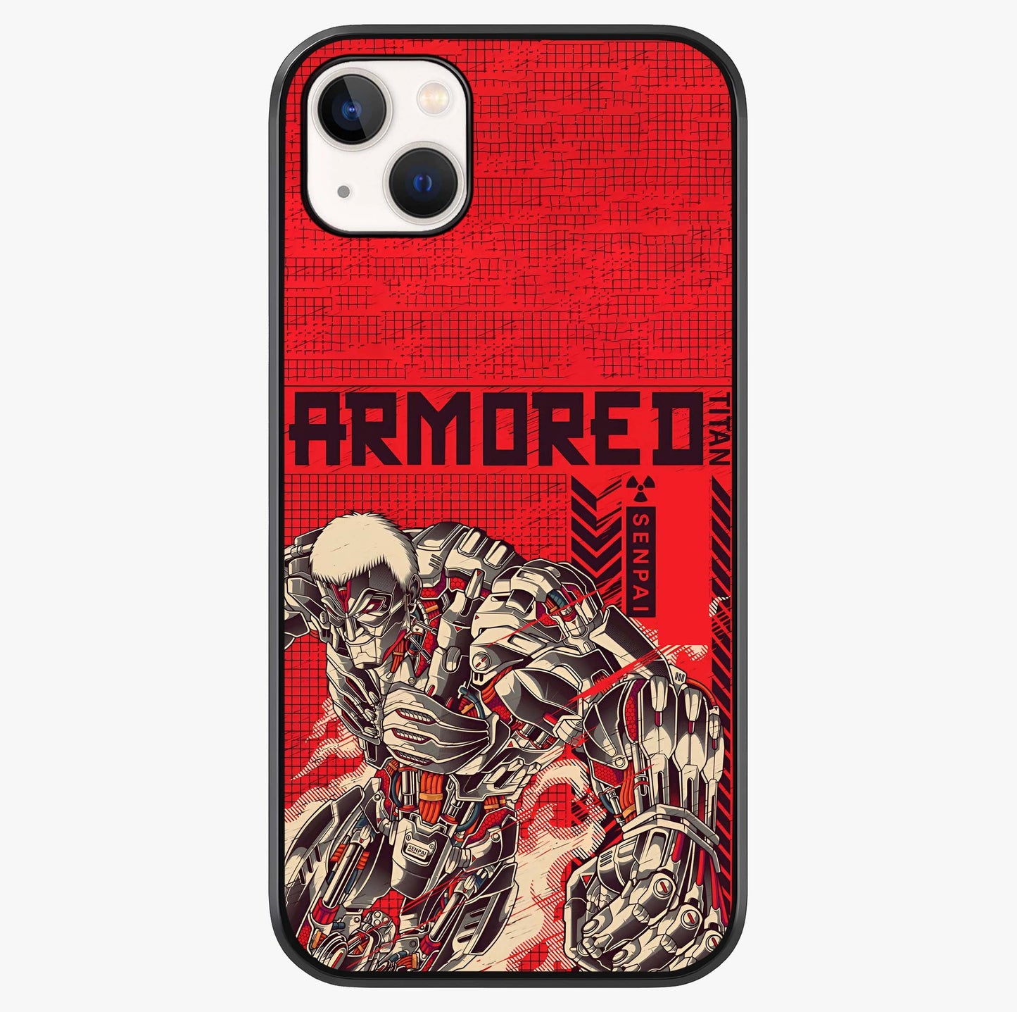 Crimson Mecha Titan Glass Case showing full back design in clean flat view with glossy glass finish.
