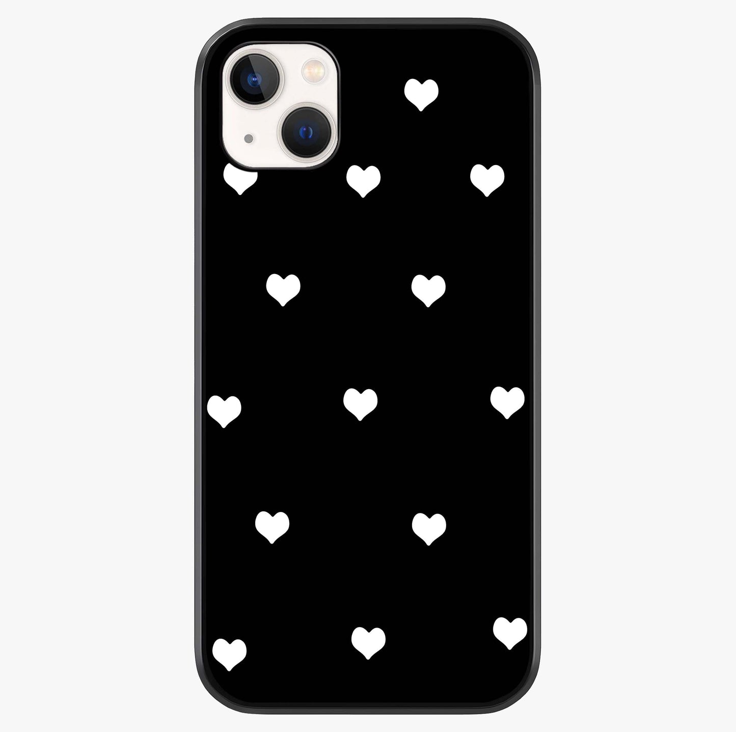 Cute And Simple White Hearts Glass Case showing full back design in clean flat view with glossy glass finish.