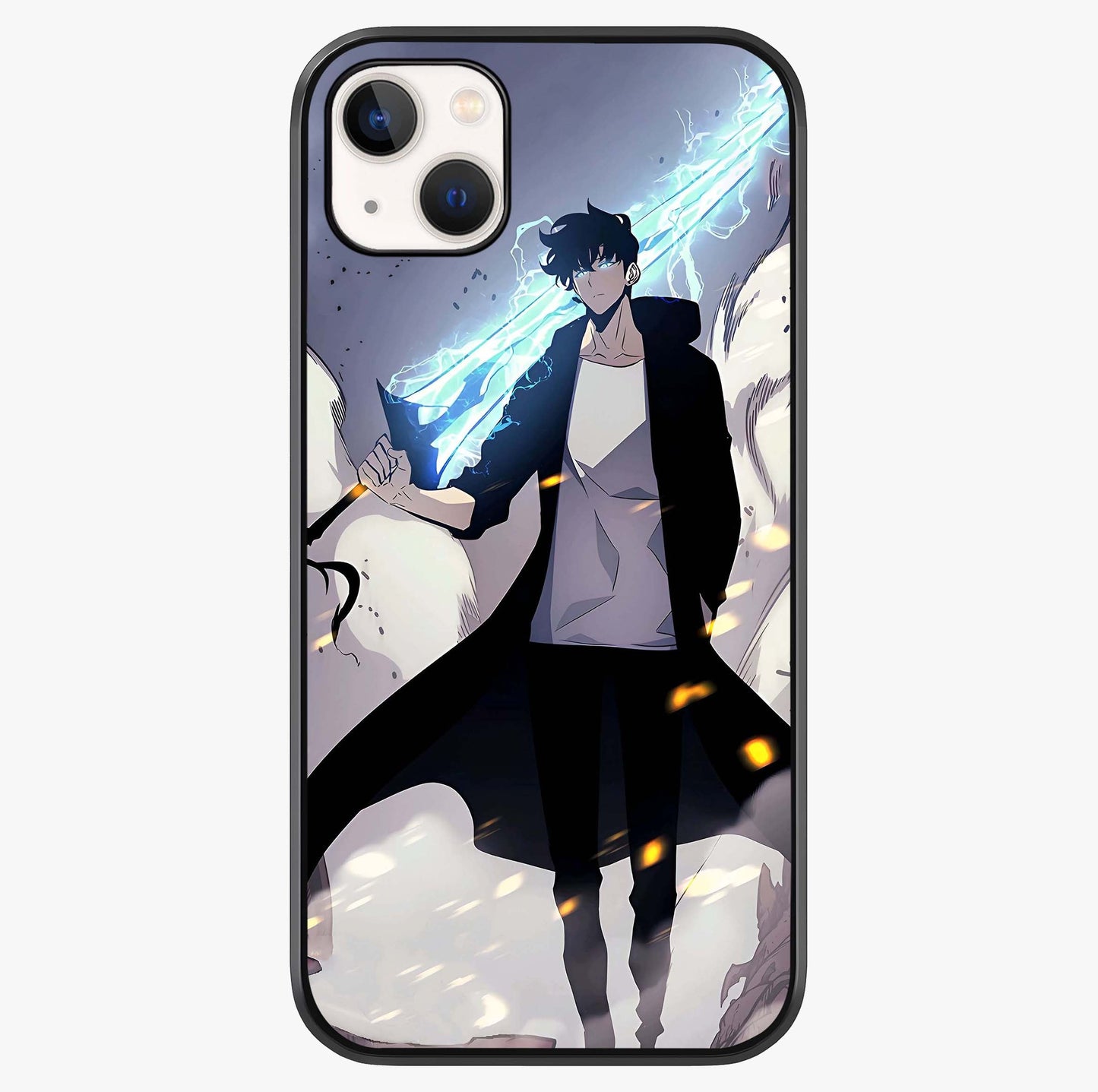 Dark Lightning Anime Warrior Glass Case showing full back design in clean flat view with glossy glass finish.