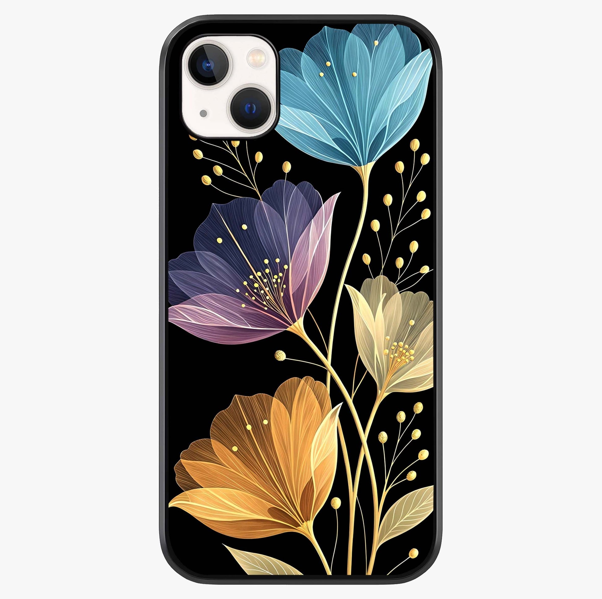Delicate Multicolor Flowers Glass Case showing full back design in clean flat view with glossy glass finish.