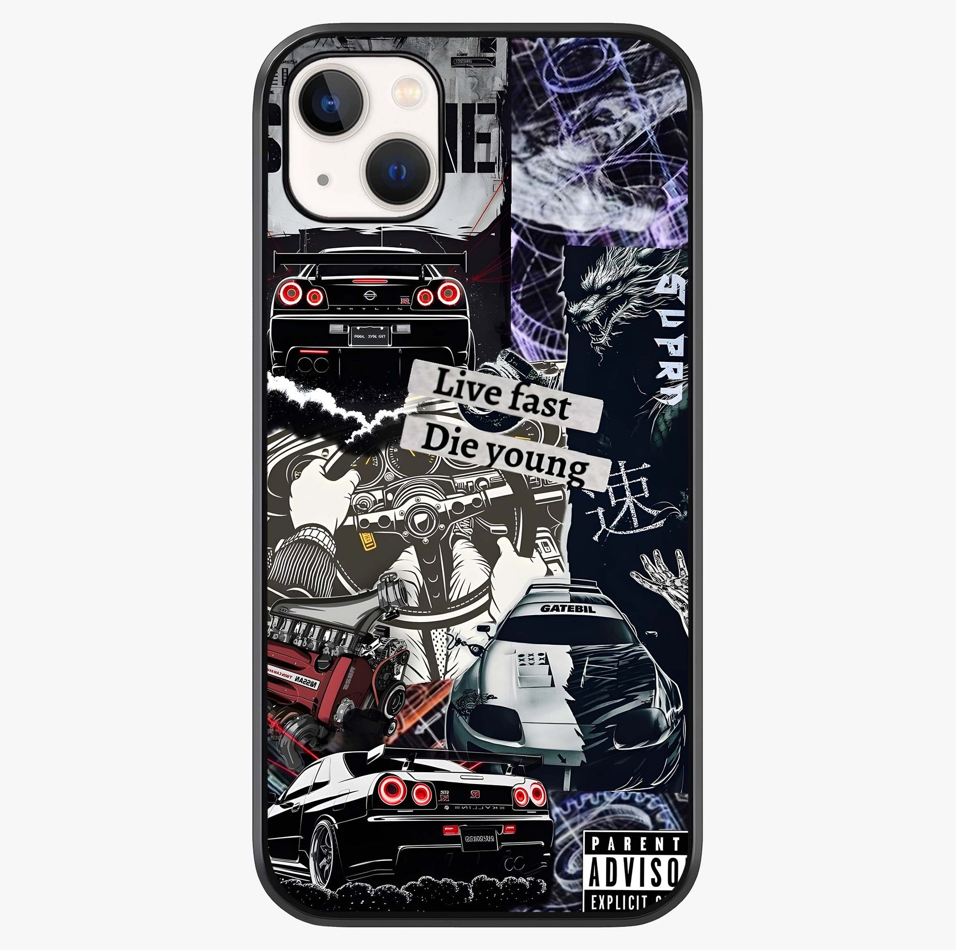 Die Young Glass Case showing full back design in clean flat view with glossy glass finish.