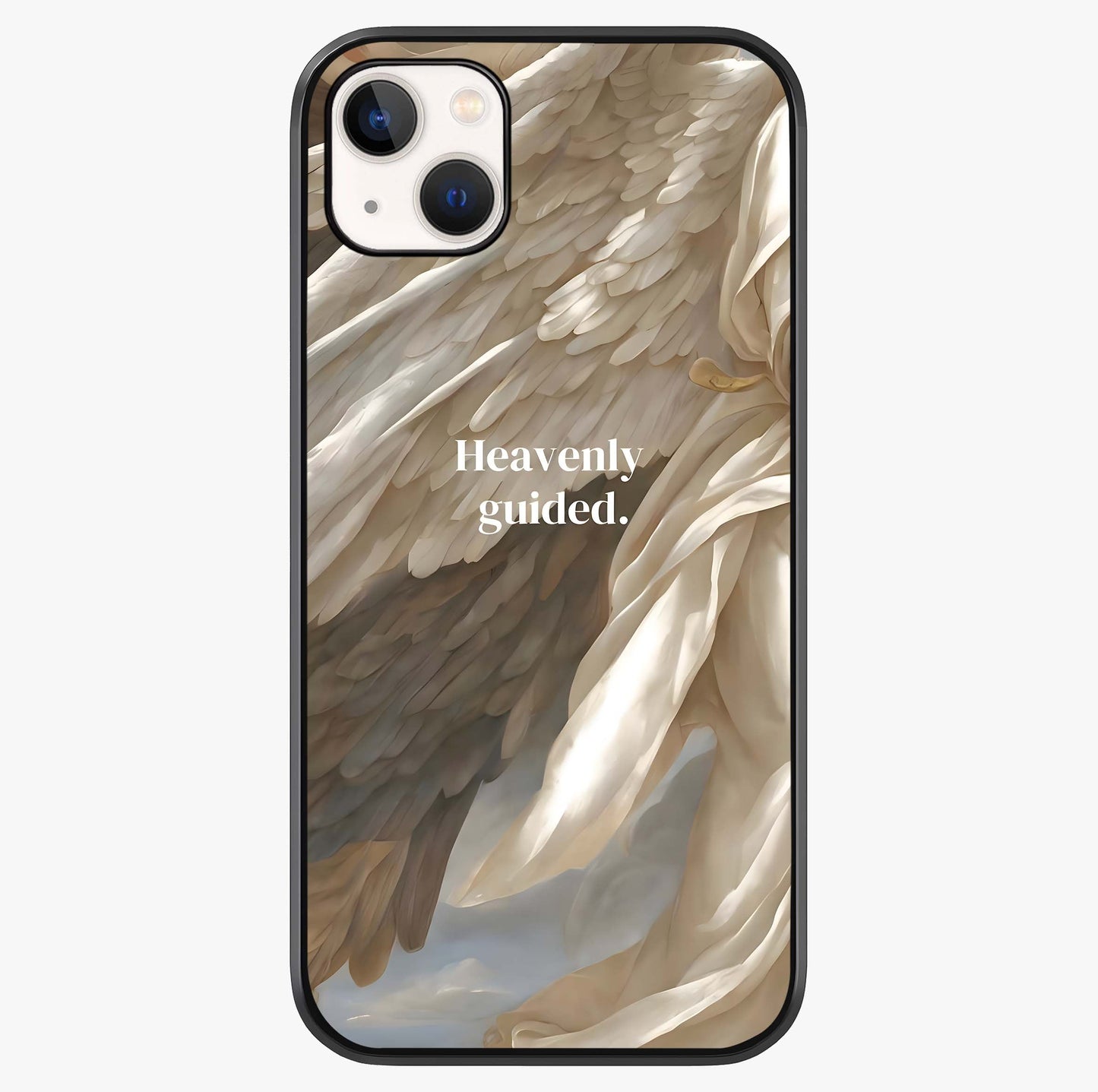 Divine Winged Grace Glass Case showing full back design in clean flat view with glossy glass finish.