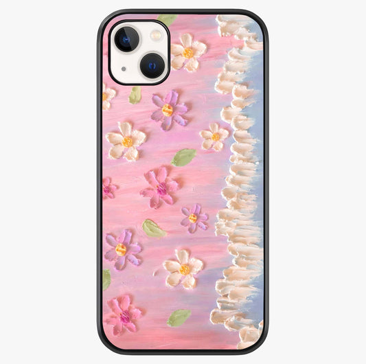 Dreamy Painted Garden Glass Case showing full back design in clean flat view with glossy glass finish.