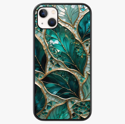 Emerald Leaf Glass Glass Case showing full back design in clean flat view with glossy glass finish.