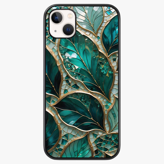Emerald Leaf Glass Glass Case showing full back design in clean flat view with glossy glass finish.