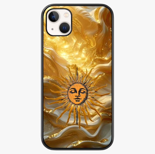 Eternal Golden Glow Glass Case showing full back design in clean flat view with glossy glass finish.