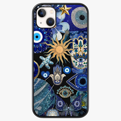 Evil Eye Charm Mix Glass Case showing full back design in clean flat view with glossy glass finish.