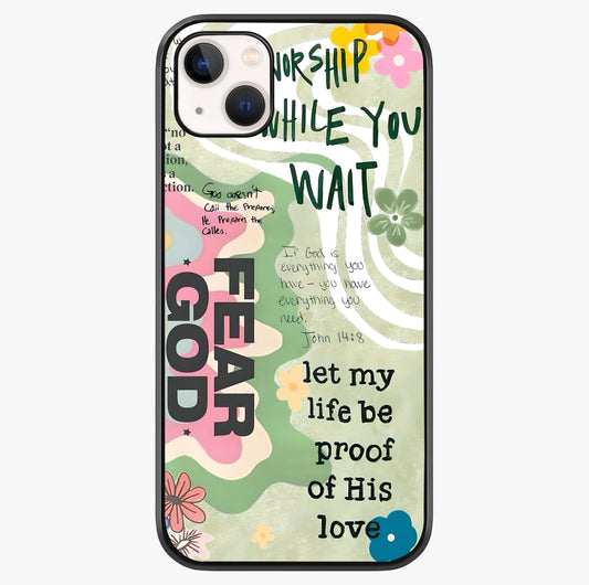 Faith Over Fear Glass Case showing full back design in clean flat view with glossy glass finish.