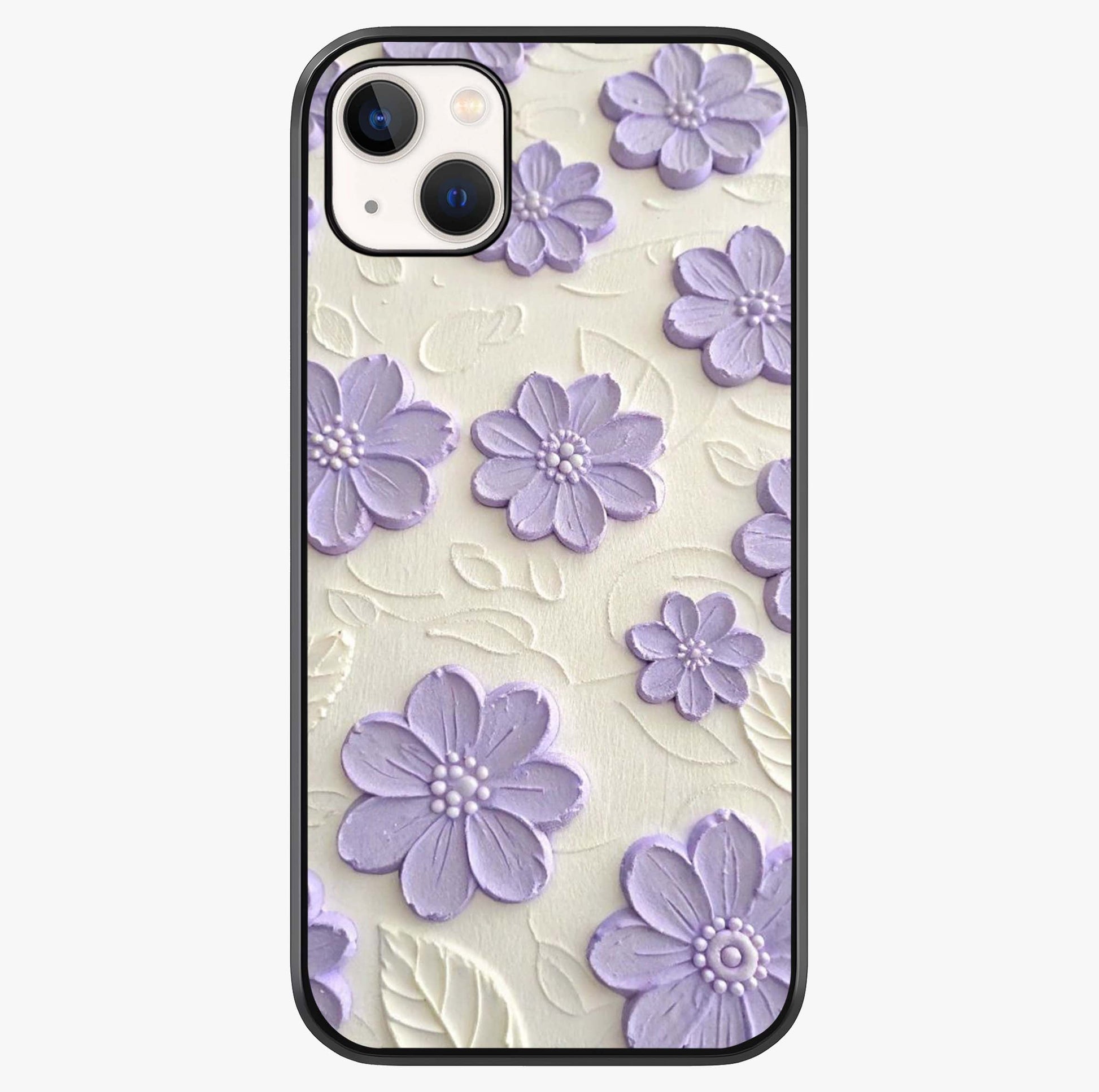 Floral Wall Art With Purple Flowers Glass Case showing full back design in clean flat view with glossy glass finish.