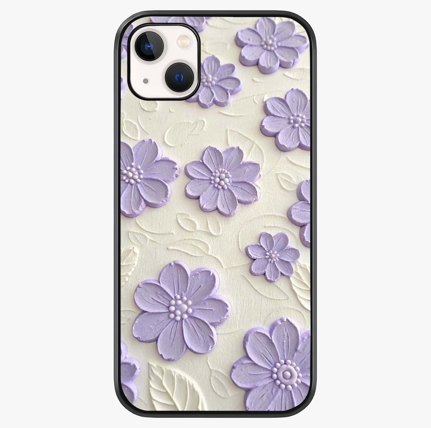 Floral Wall Art With Purple Flowers Glass Case showing full back design in clean flat view with glossy glass finish.