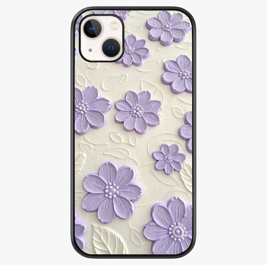 Floral Wall Art With Purple Flowers Glass Case showing full back design in clean flat view with glossy glass finish.