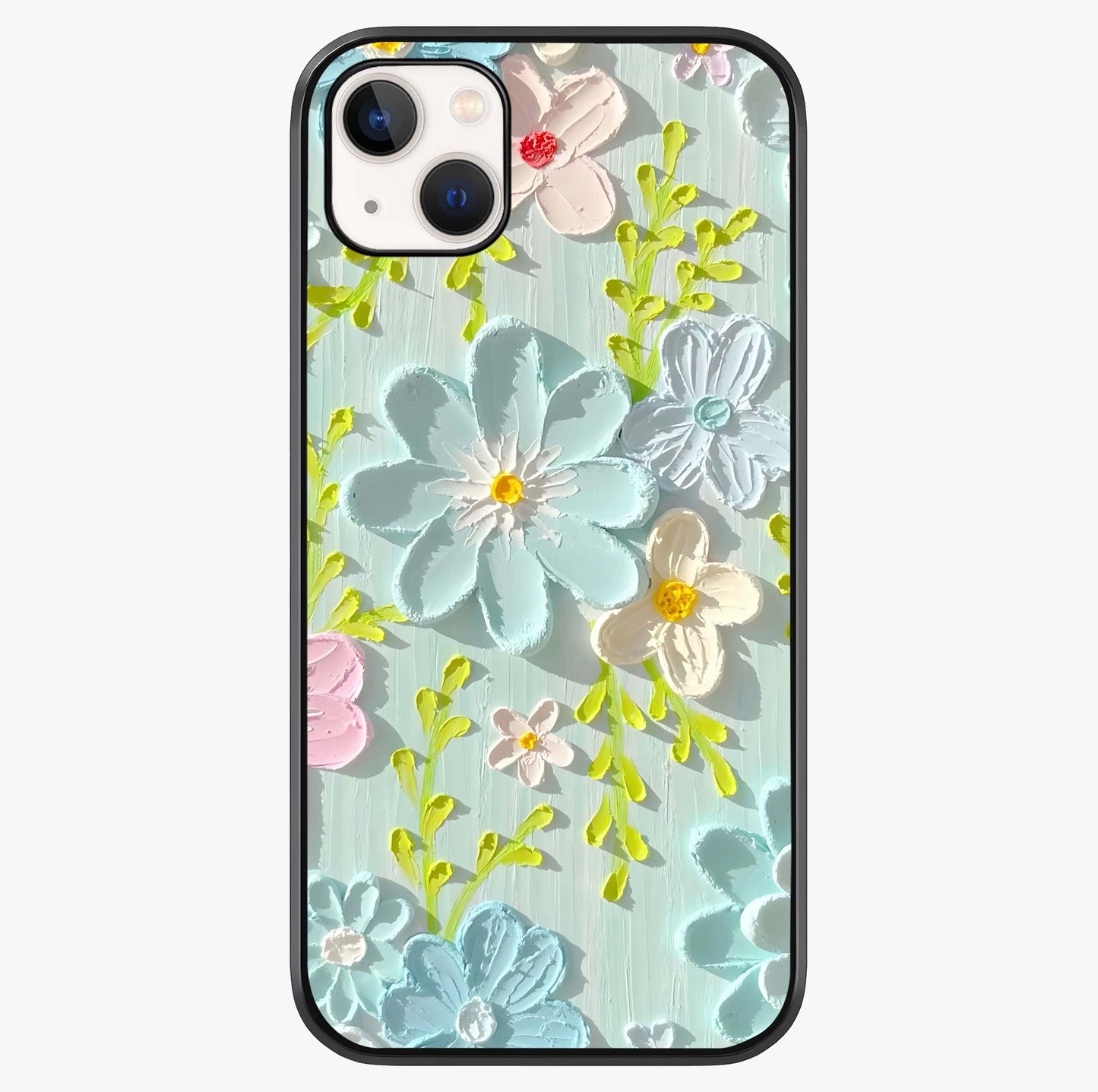 Frosted Petal Garden Glass Case showing full back design in clean flat view with glossy glass finish.