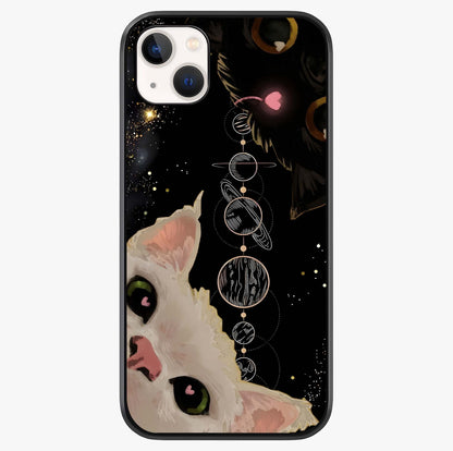 Galactic Cat Glass Case showing full back design in clean flat view with glossy glass finish.