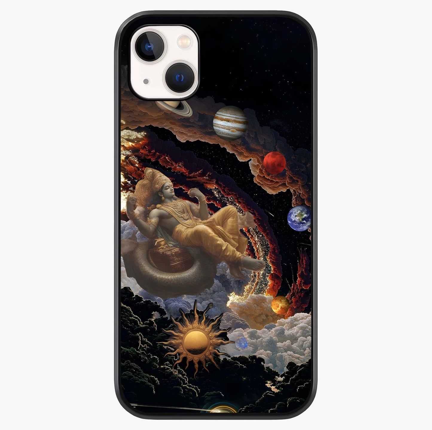 Galactic Divine God Glass Case showing full back design in clean flat view with glossy glass finish.