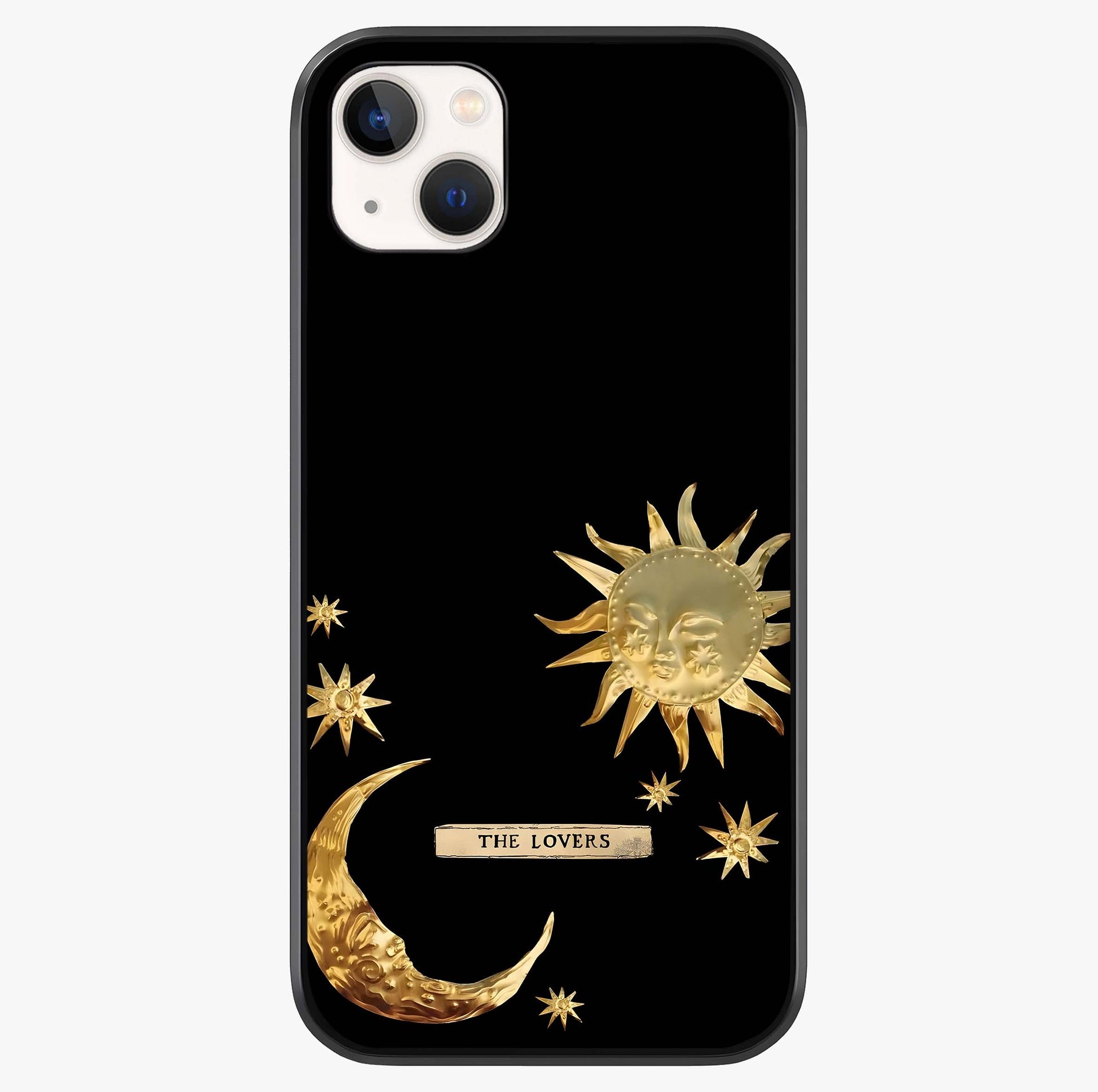 Golden Celestial Charm Glass Case showing full back design in clean flat view with glossy glass finish.
