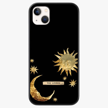 Golden Celestial Charm Glass Case showing full back design in clean flat view with glossy glass finish.