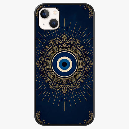Golden Evil Eye Mandala Glass Case showing full back design in clean flat view with glossy glass finish.