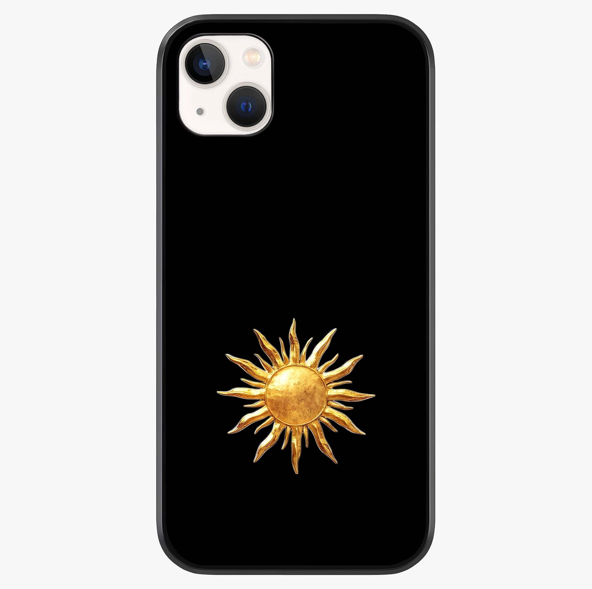 Golden Sun Minimalism Glass Case showing full back design in clean flat view with glossy glass finish.