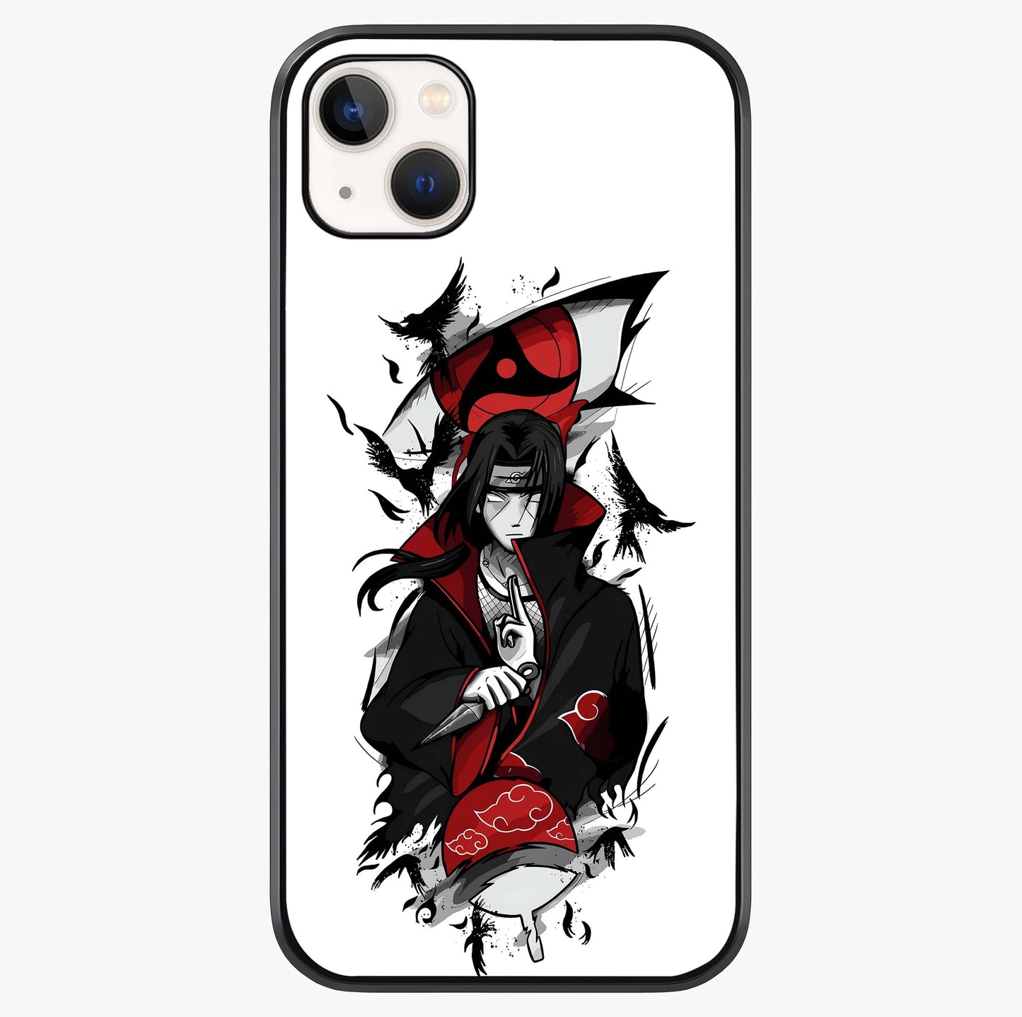 Itachi Sharingan Glass Case showing full back design in clean flat view with glossy glass finish.
