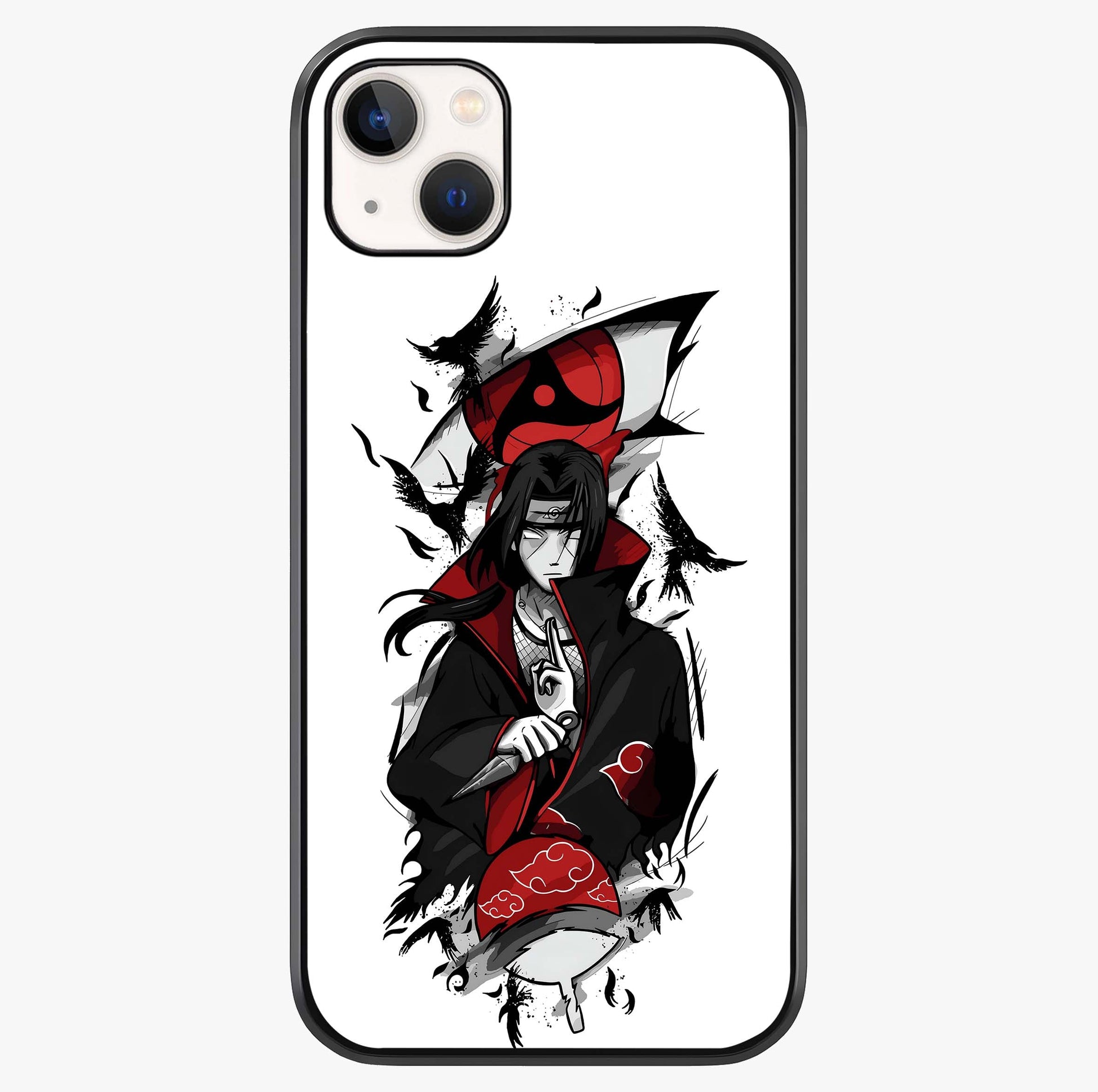 Itachi Sharingan Glass Case showing full back design in clean flat view with glossy glass finish.