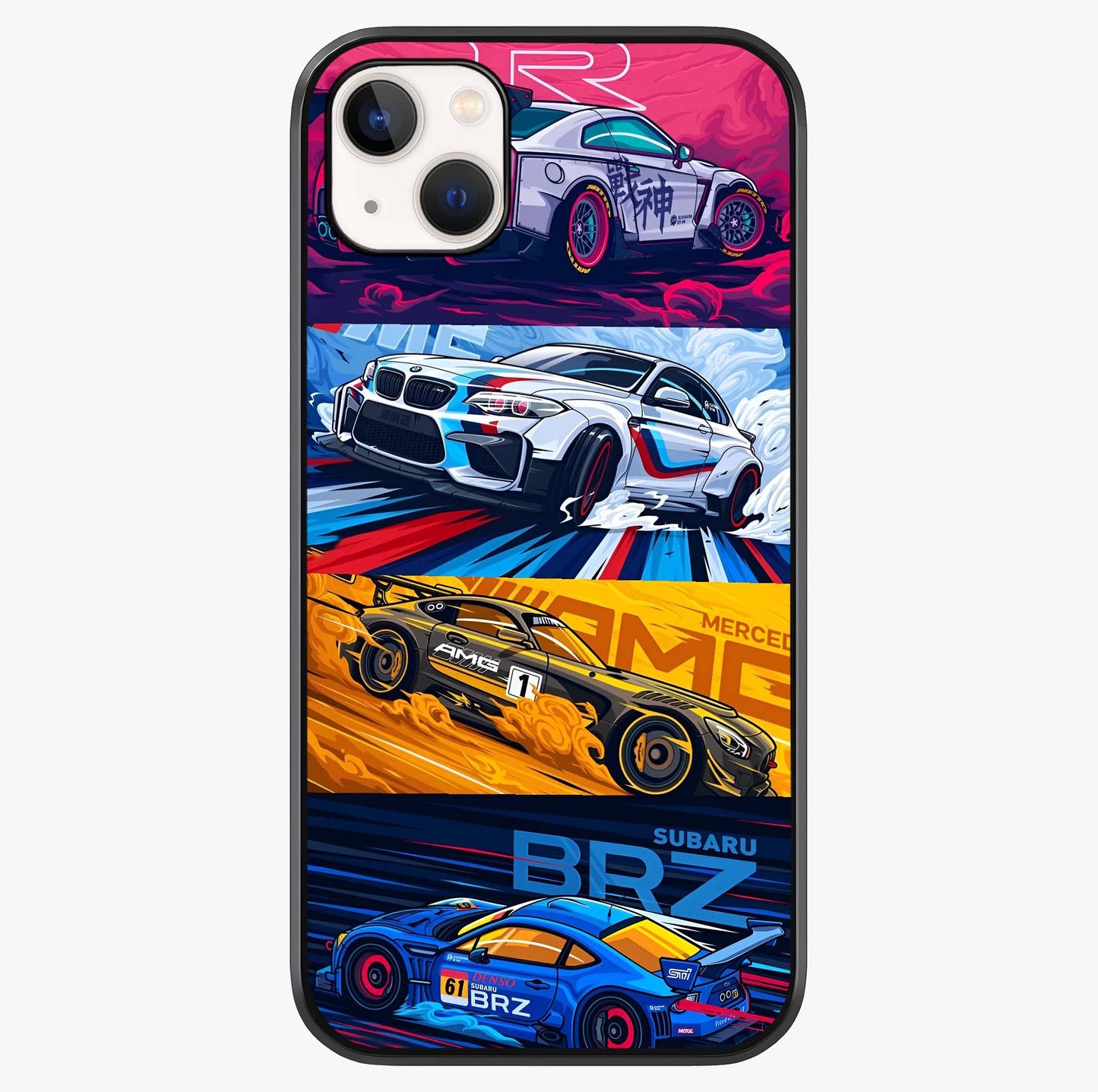 Jdm Sports Car Glass Case showing full back design in clean flat view with glossy glass finish.