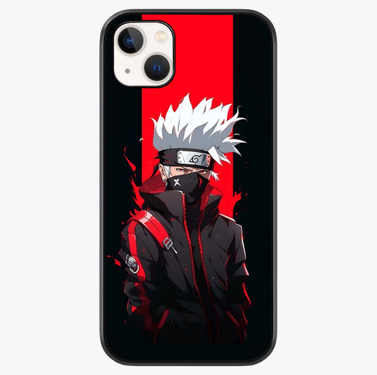 Kakashi Scarlet Shadow Glass Case showing full back design in clean flat view with glossy glass finish.