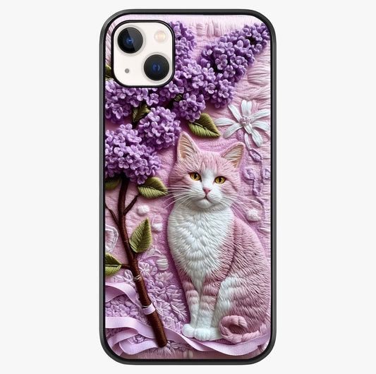 Lavender Cat Whimsy Glass Case showing full back design in clean flat view with glossy glass finish.
