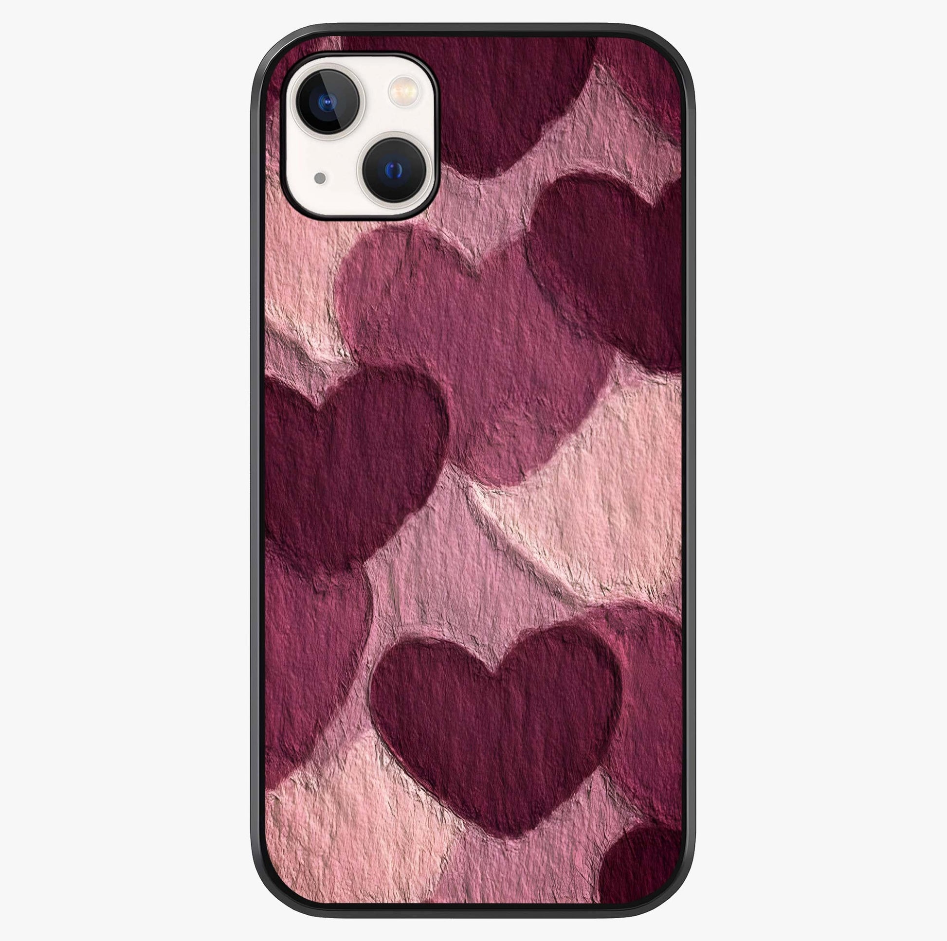 Layered Paper Hearts Glass Case showing full back design in clean flat view with glossy glass finish.