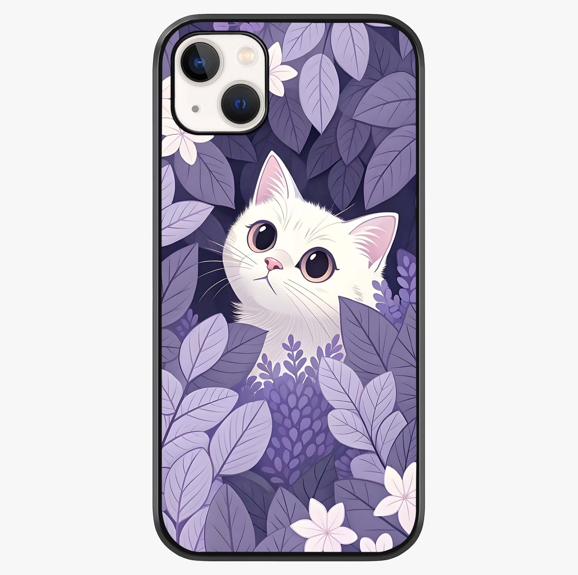 Lilac Hide Peek Cat Glass Case showing full back design in clean flat view with glossy glass finish.
