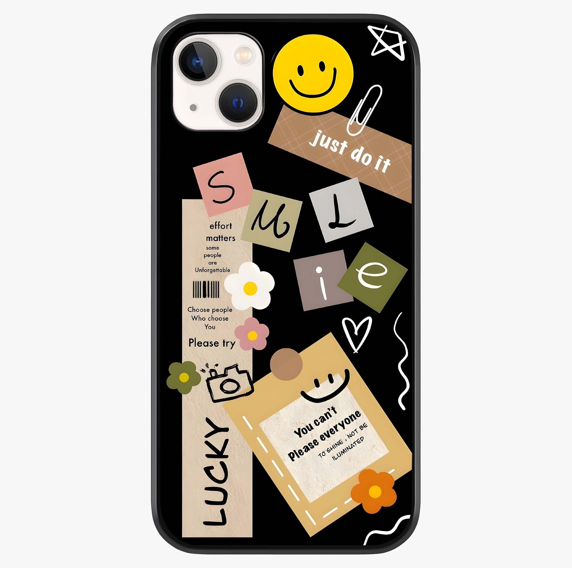 Lucky Aesthetic Collage Glass Case showing full back design in clean flat view with glossy glass finish.