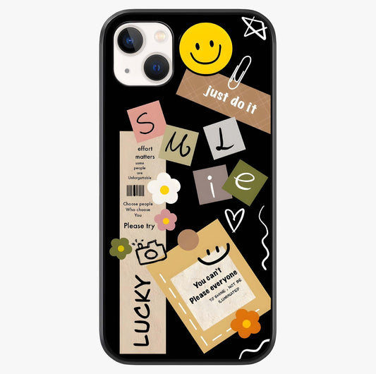 Lucky Aesthetic Collage Glass Case showing full back design in clean flat view with glossy glass finish.