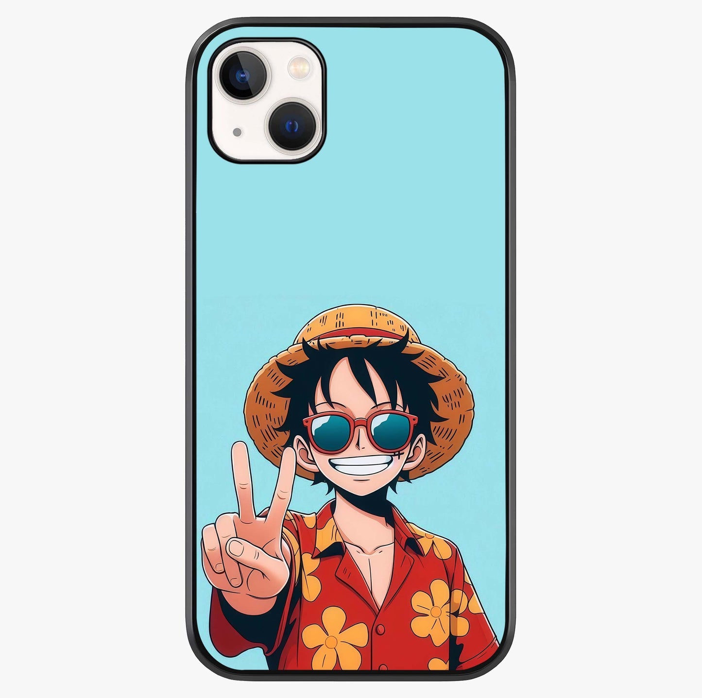 Luffy Summer Anime Vibe Glass Case showing full back design in clean flat view with glossy glass finish.