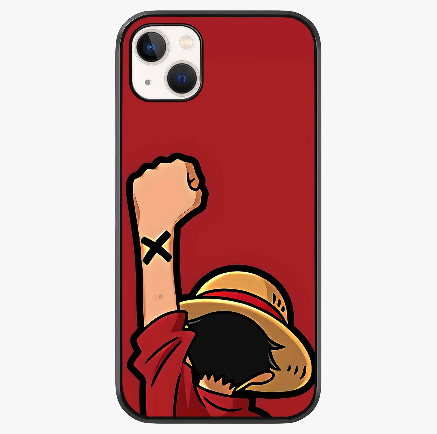Luffy X Spirit Glass Case showing full back design in clean flat view with glossy glass finish.