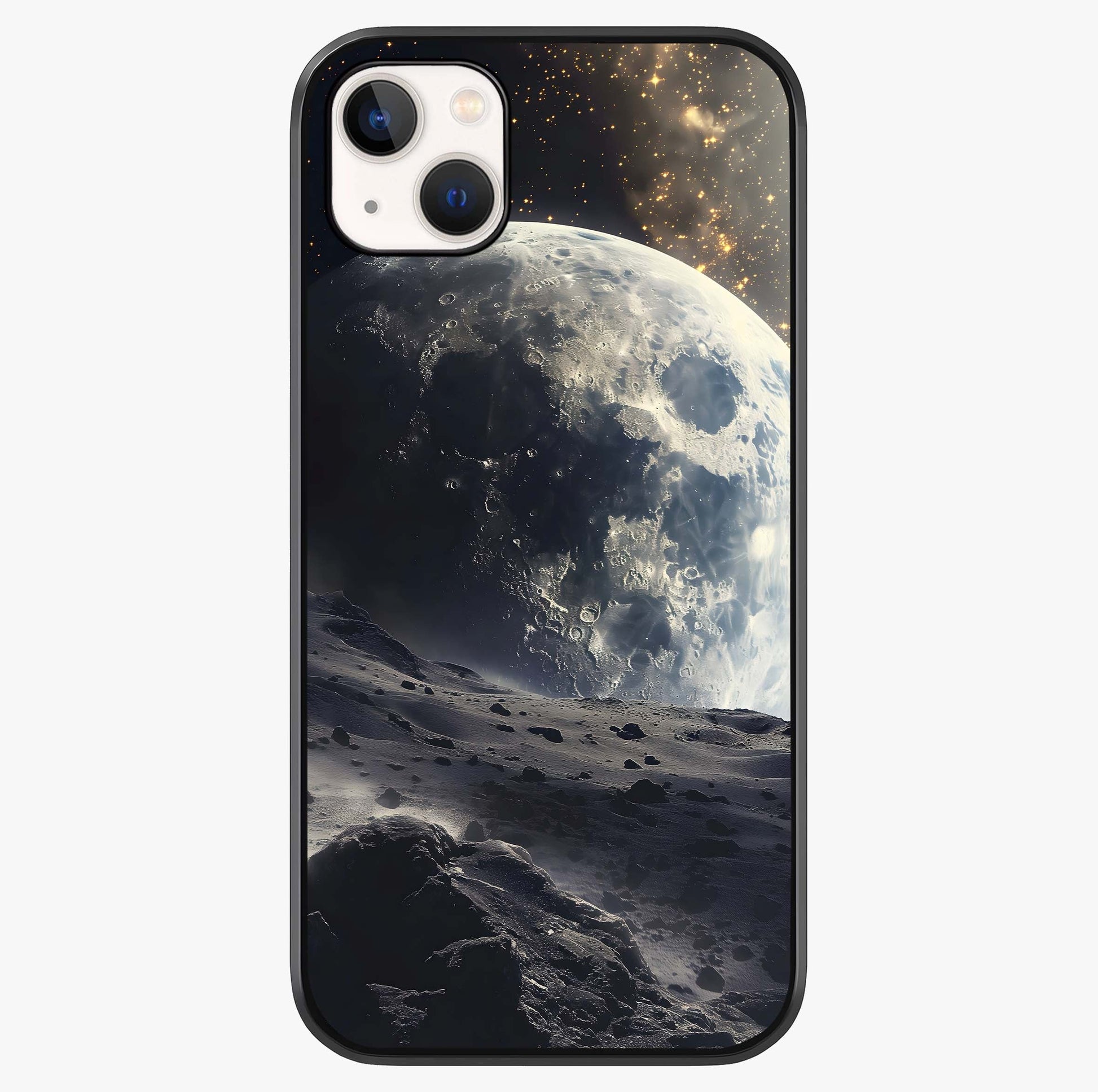 Lunar Horizon Glow Glass Case showing full back design in clean flat view with glossy glass finish.