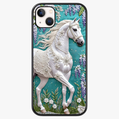 Majestic Floral Stallion Glass Case showing full back design in clean flat view with glossy glass finish.