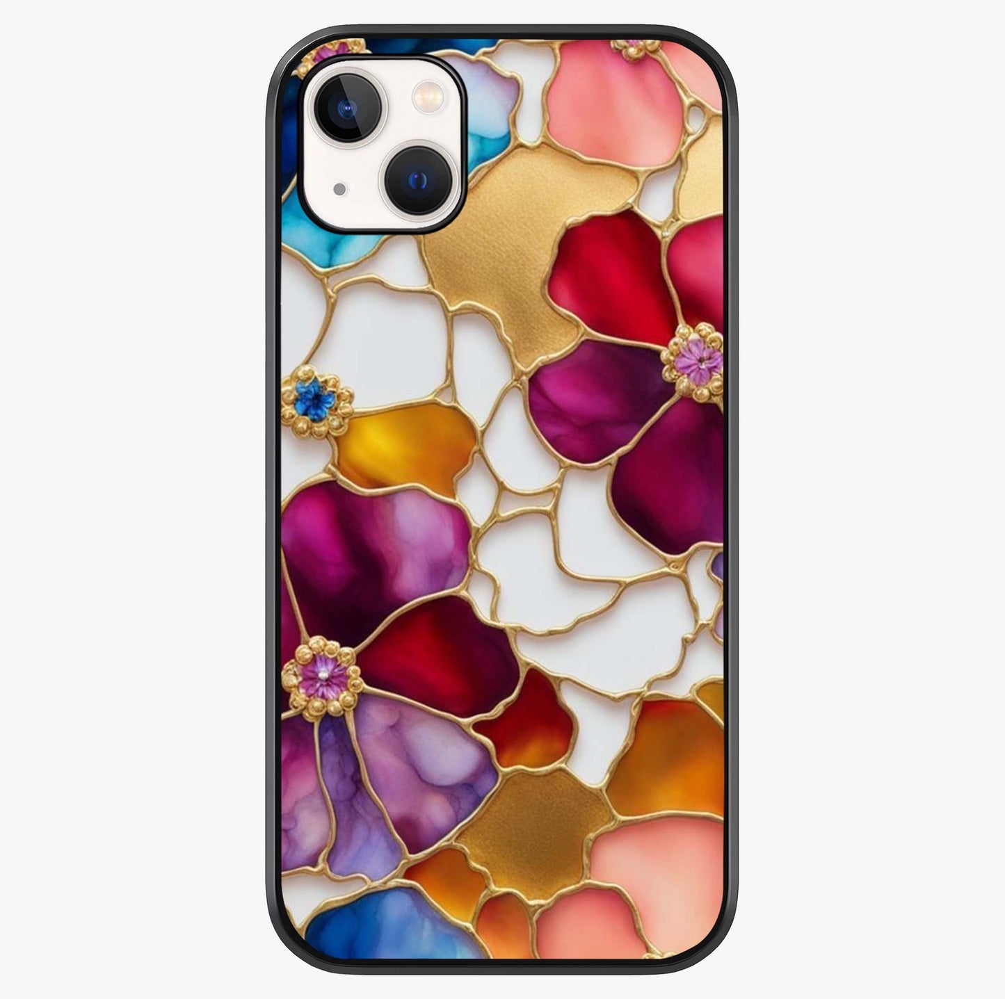 Marble Flower Pattern Glass Case showing full back design in clean flat view with glossy glass finish.