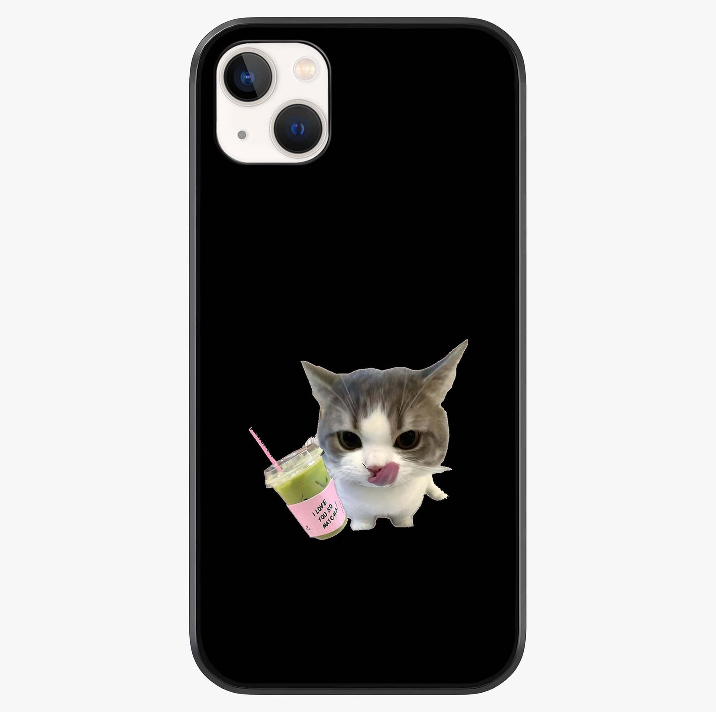 Matcha Cat Style Glass Case showing full back design in clean flat view with glossy glass finish.