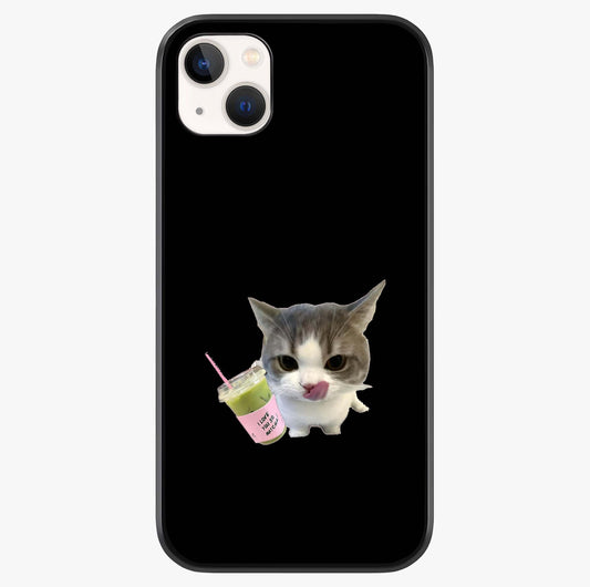 Matcha Cat Style Glass Case showing full back design in clean flat view with glossy glass finish.