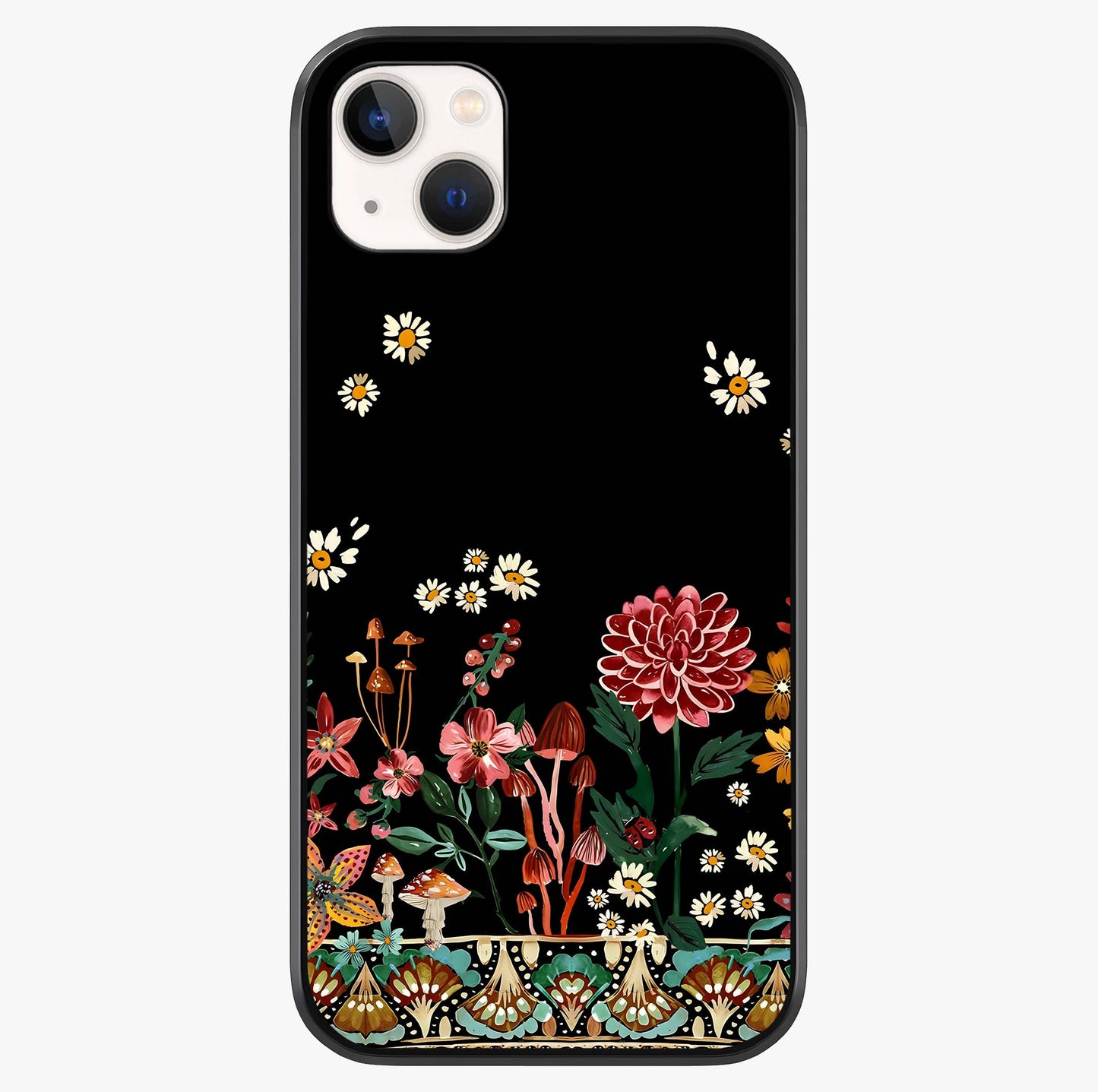 Midnight Bloom Pattern Glass Case showing full back design in clean flat view with glossy glass finish.