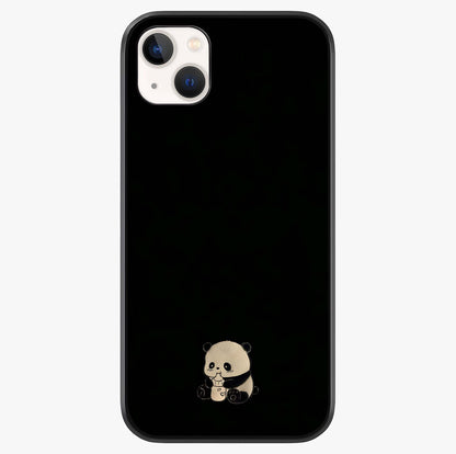 Midnight Panda Love Glass Case showing full back design in clean flat view with glossy glass finish.