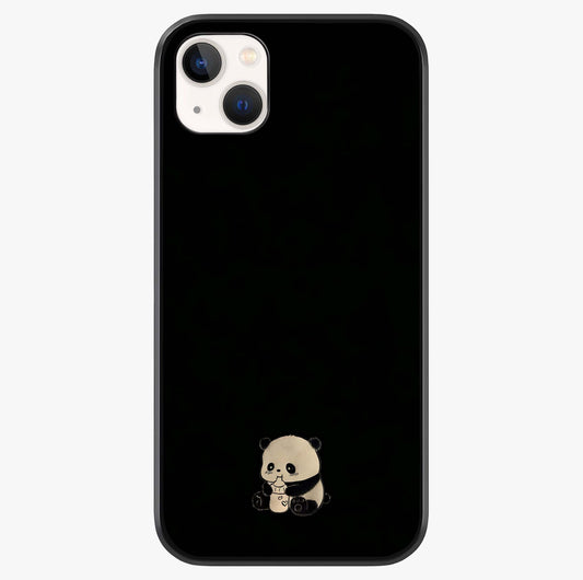Midnight Panda Love Glass Case showing full back design in clean flat view with glossy glass finish.