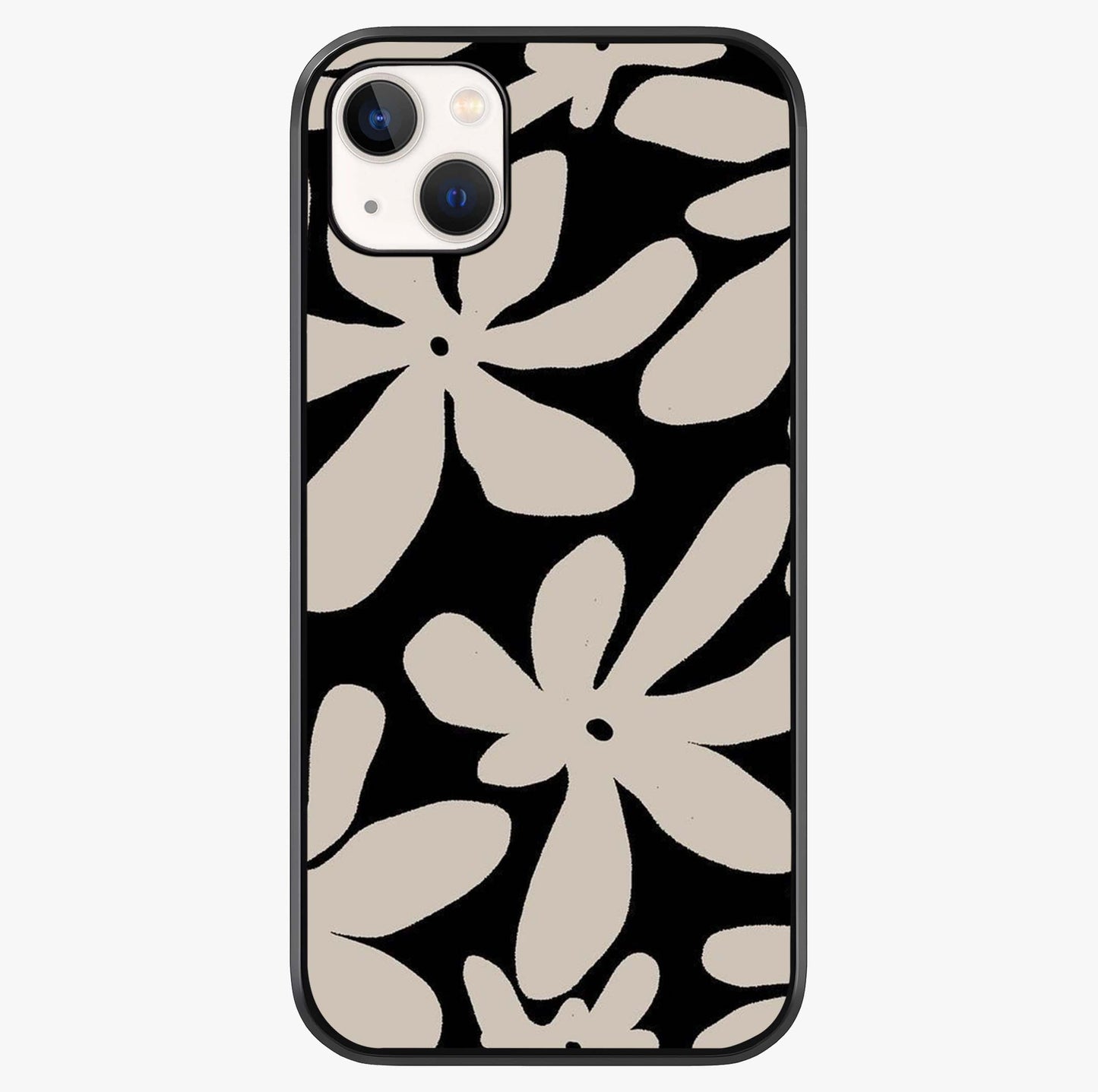Monochrome Petal Dance Glass Case showing full back design in clean flat view with glossy glass finish.